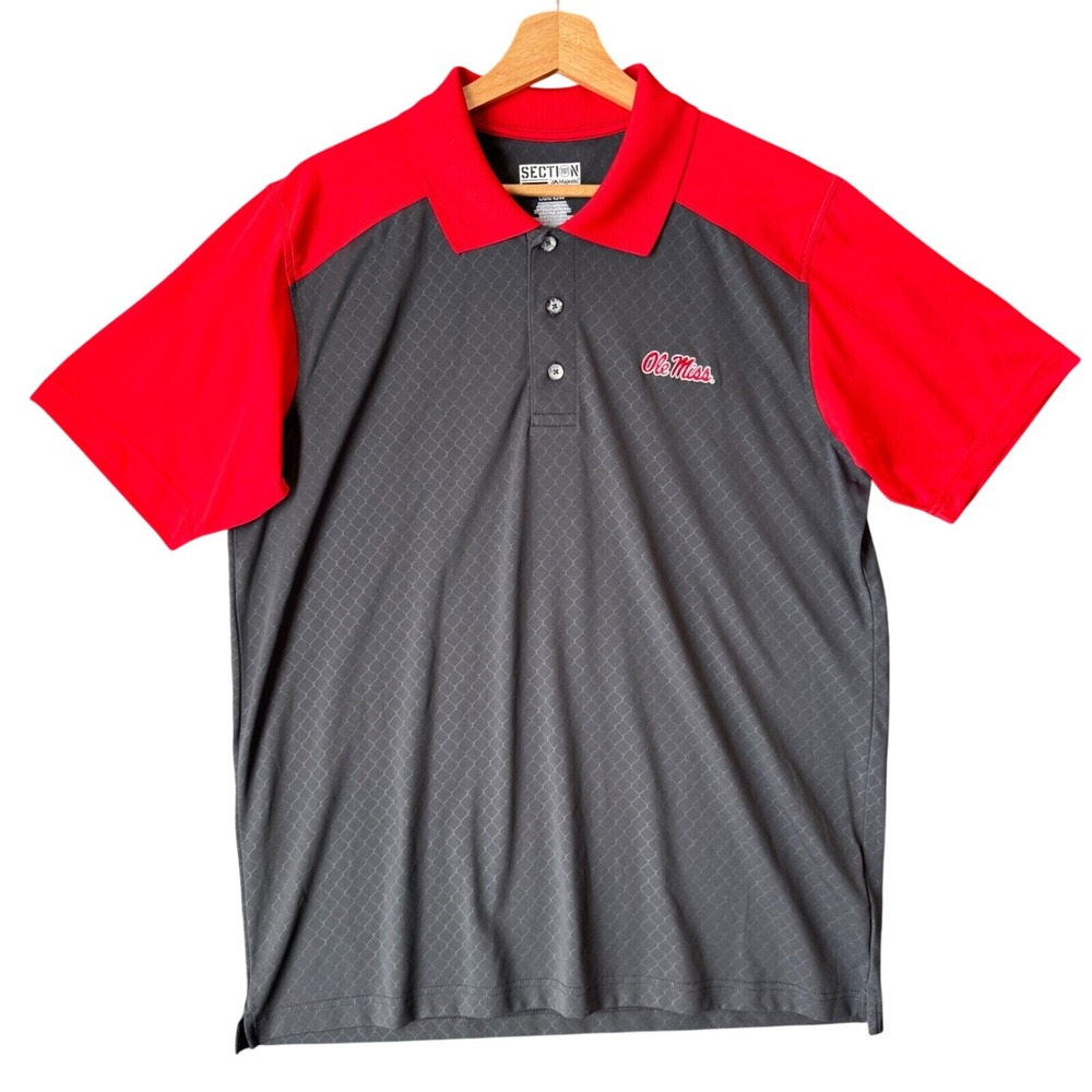 Ole Miss Rebels Polo Shirt Mens L Gray Red SEC Game Day‎ Performance